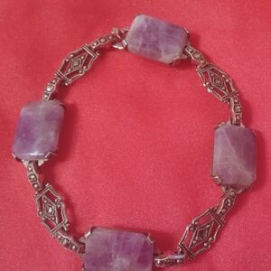 Amethyst Agate Silver Bracelet